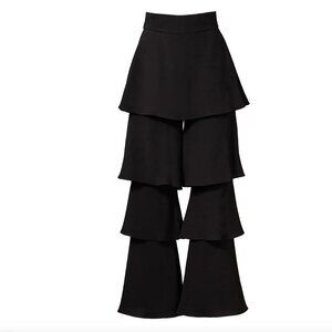 OSMAN Black Felix Ruffled Tiered Dress Trousers, High Waisted